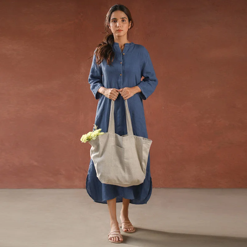 Pure Linen Shirt Dress | Blue