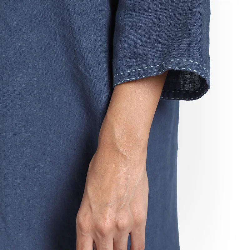 Pure Linen Shirt Dress | Blue