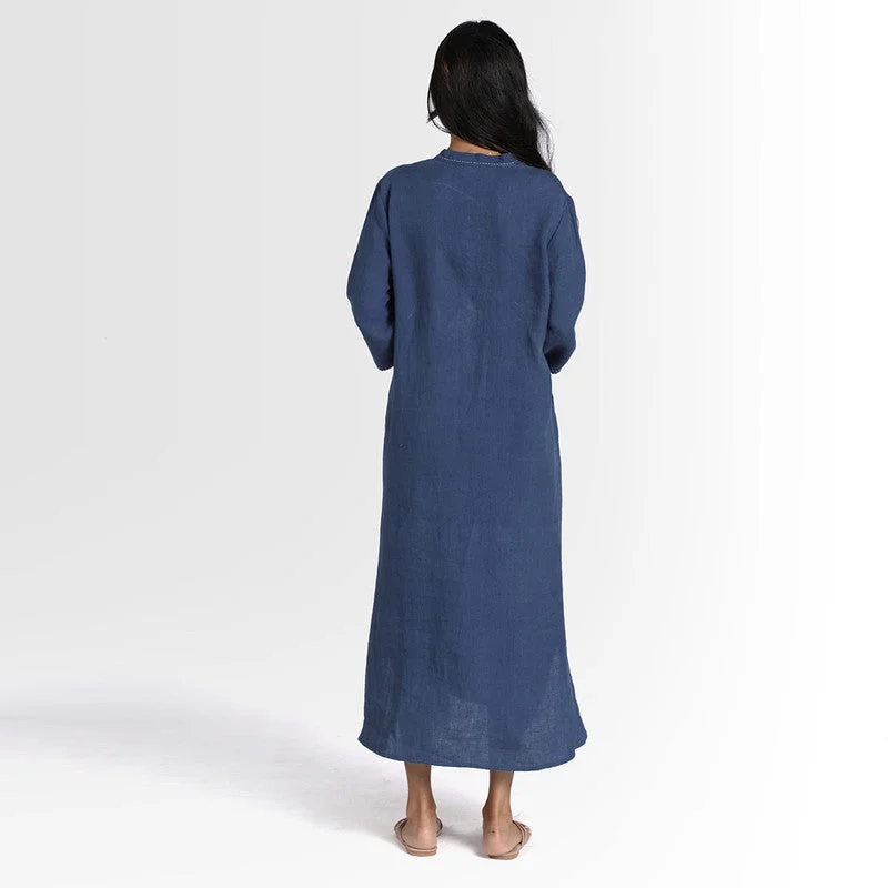 Pure Linen Shirt Dress | Blue