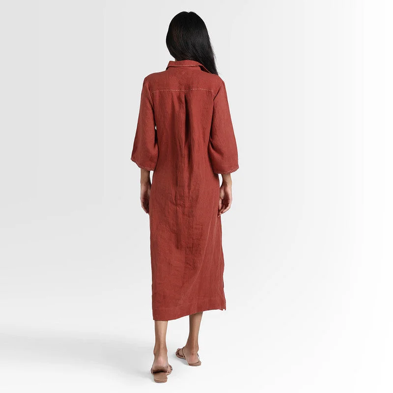 Pure Linen Shirt Dress | Brown