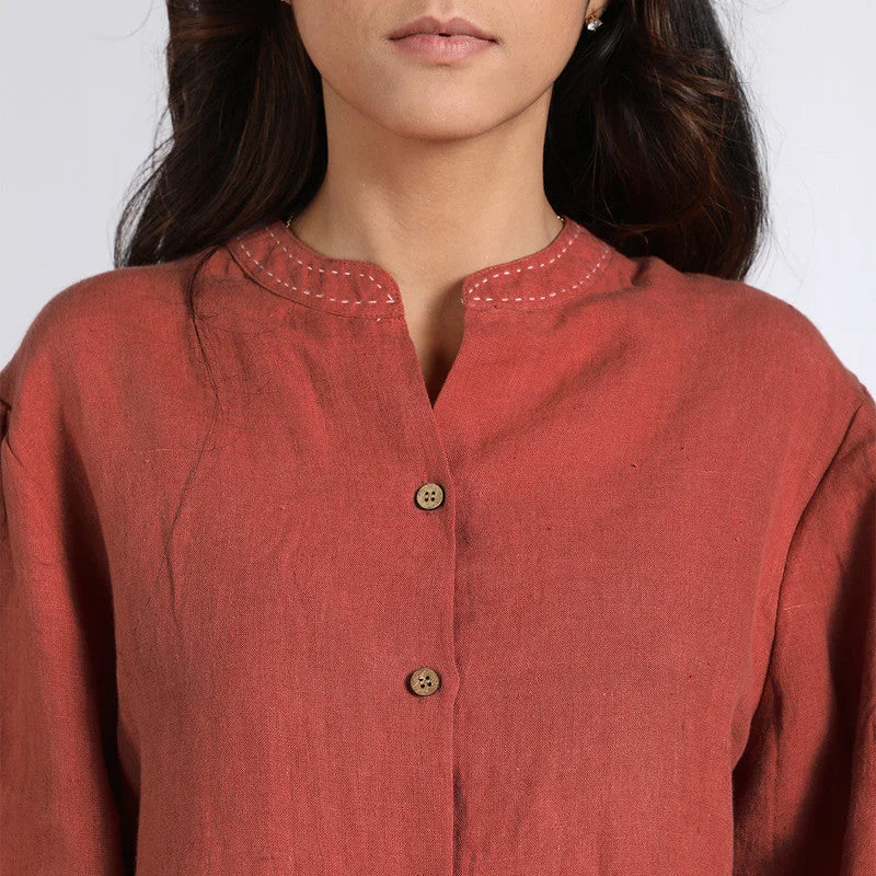 Pure Linen Shirt Dress | Rust Orange