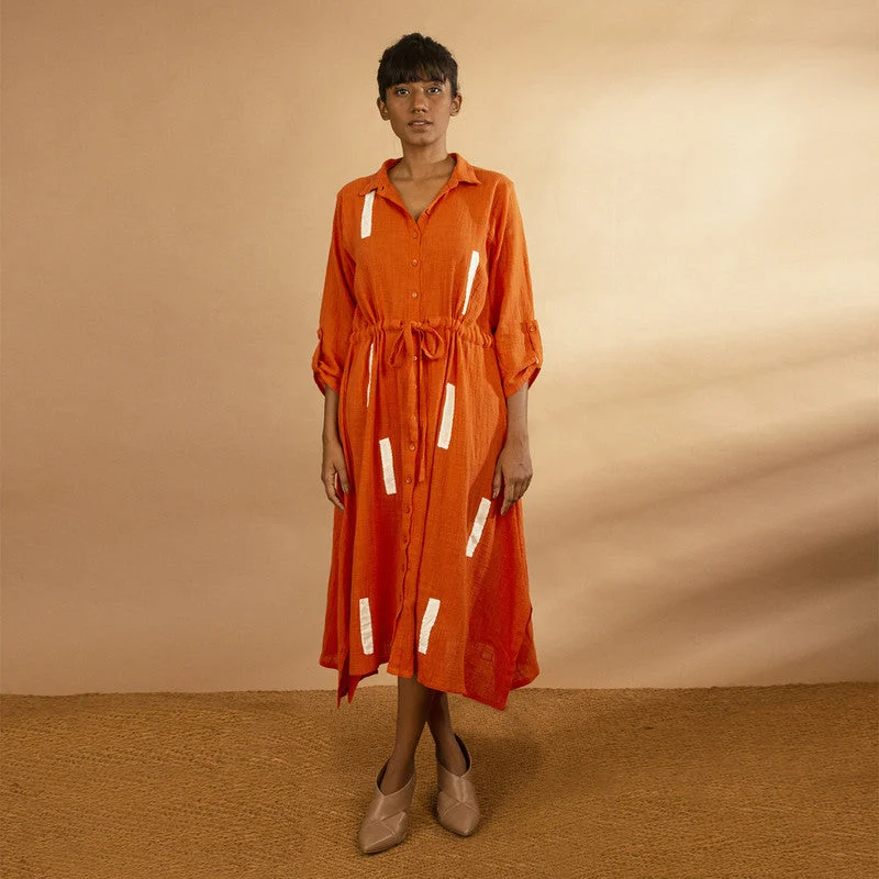 Cotton Hemline Shirt Dress | Orange