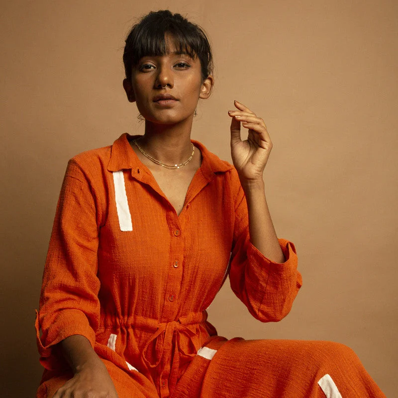 Cotton Hemline Shirt Dress | Orange