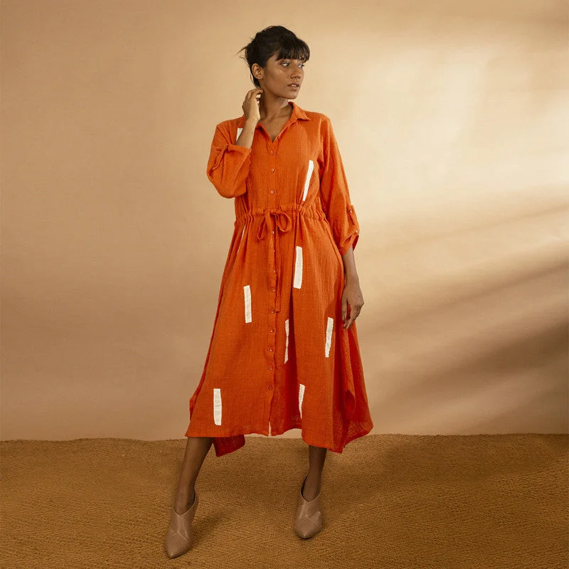 Cotton Hemline Shirt Dress | Orange