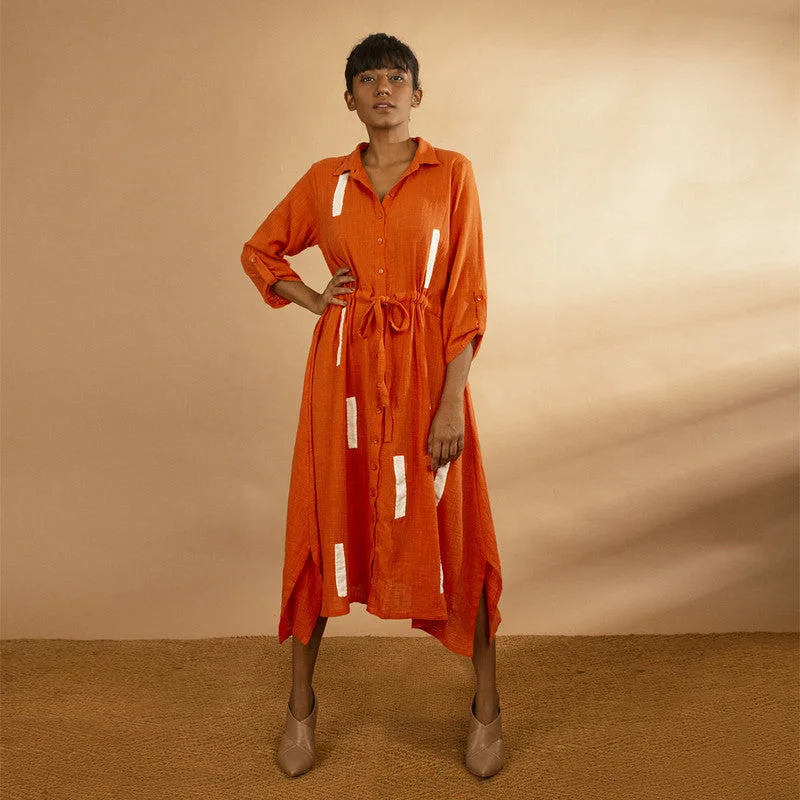 Cotton Hemline Shirt Dress | Orange