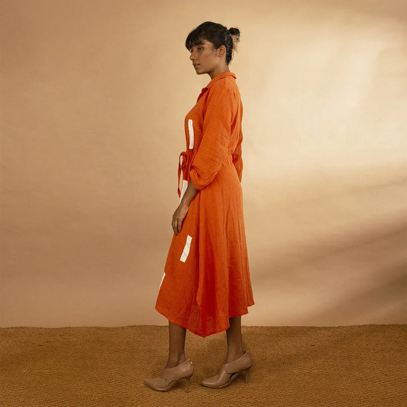 Cotton Hemline Shirt Dress | Orange