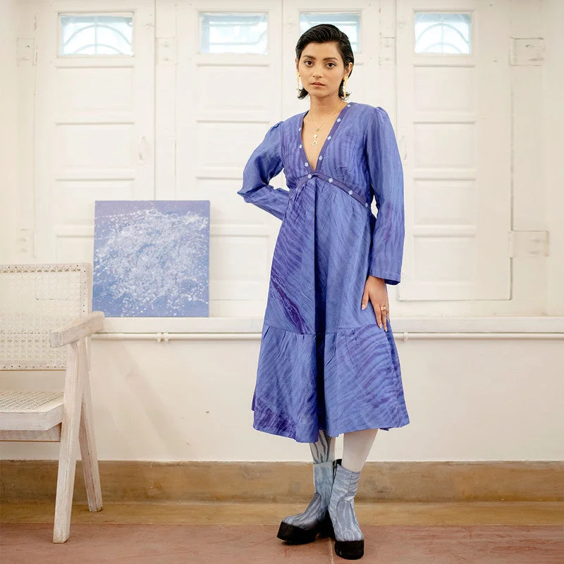 Handwoven Chanderi Silk Blue & Violet Dress