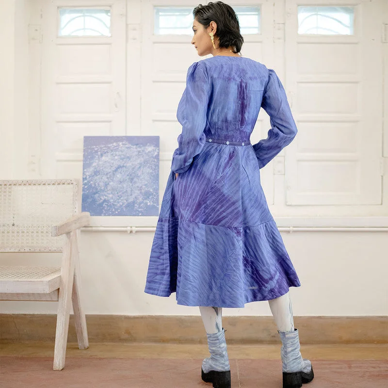 Handwoven Chanderi Silk Blue & Violet Dress