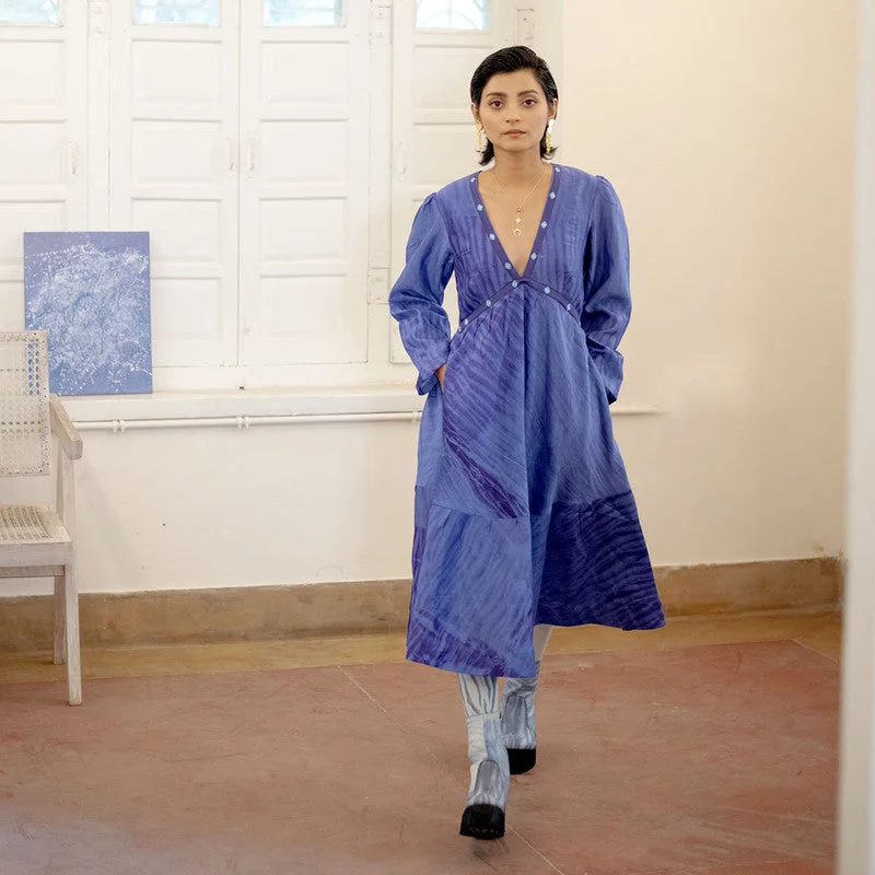 Handwoven Chanderi Silk Blue & Violet Dress