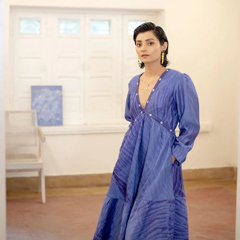 Handwoven Chanderi Silk Blue & Violet Dress