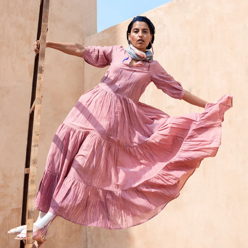 Handwoven Cotton Silk Mauve & Pink Dress