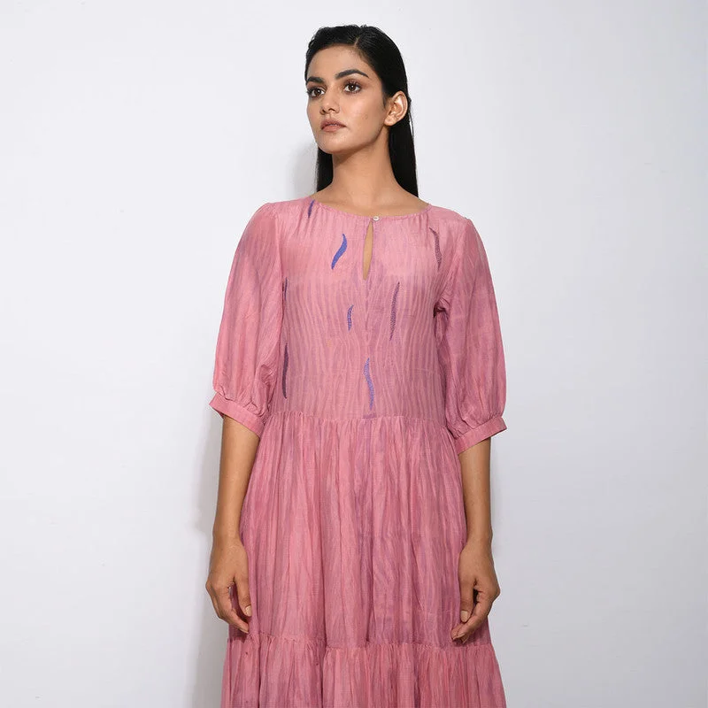 Handwoven Cotton Silk Mauve & Pink Dress