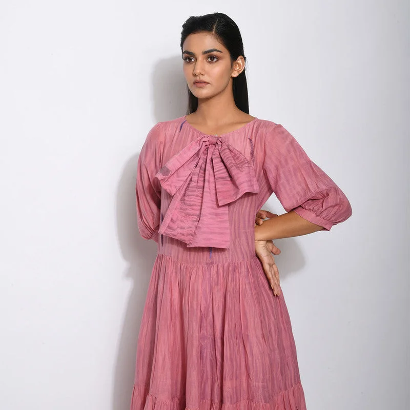 Handwoven Cotton Silk Mauve & Pink Dress