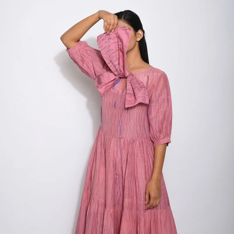 Handwoven Cotton Silk Mauve & Pink Dress