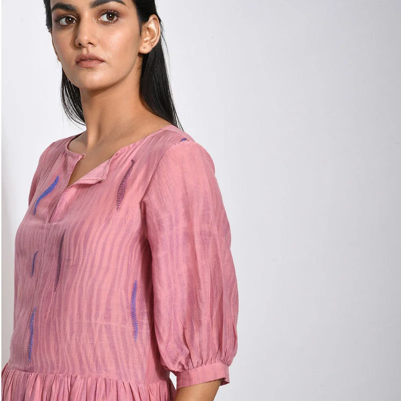 Handwoven Cotton Silk Mauve & Pink Dress