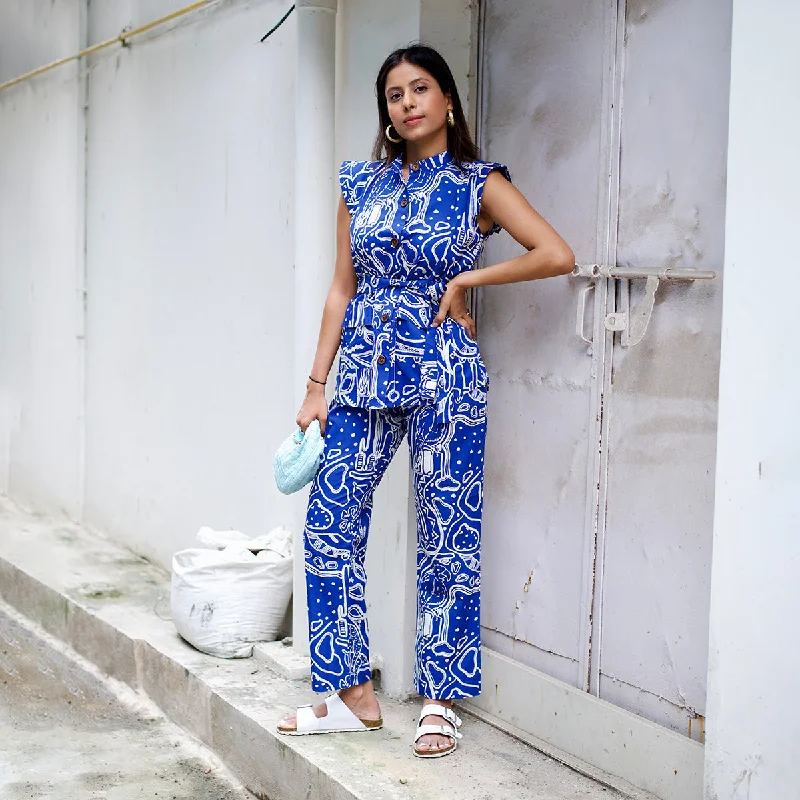 Cotton Printed Co Ord Set For Women | Blue