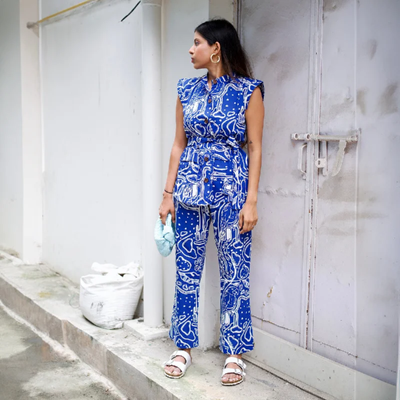 Cotton Printed Co Ord Set For Women | Blue