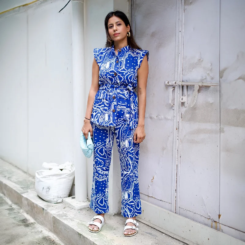 Cotton Printed Co Ord Set For Women | Blue