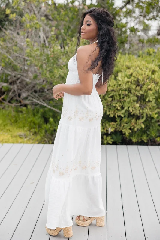 Just Say So White Appliqué Detail Maxi Dress