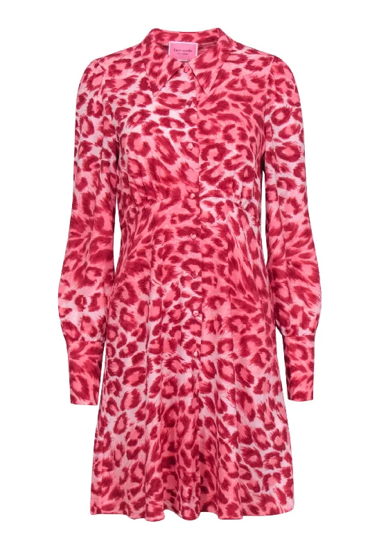 Kate Spade - Pink & Red Leopard Print ""Panthera"" Shirt Dress Sz 8