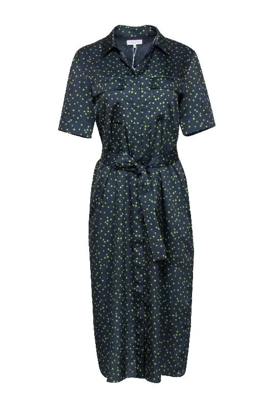 Lafayette 148 - Navy & Green Polka Dot Shirt Dress Sz S