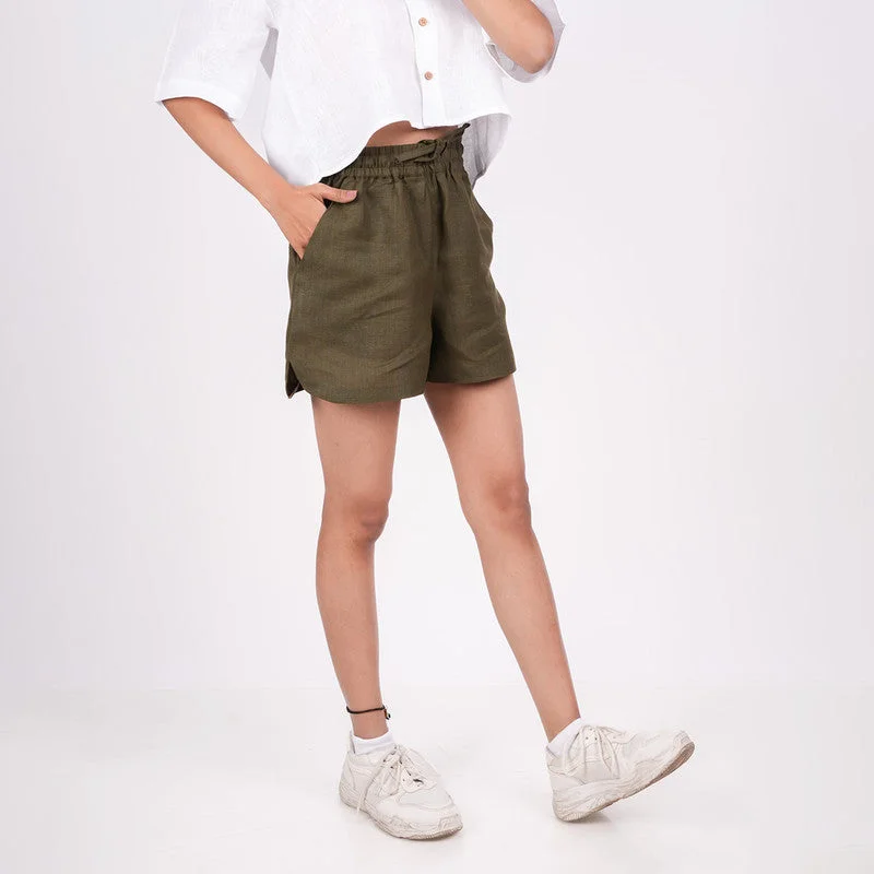 Linen Shorts for Women | Forest Green | Drawstring Waist