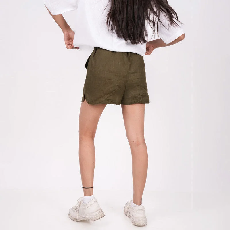 Linen Shorts for Women | Forest Green | Drawstring Waist