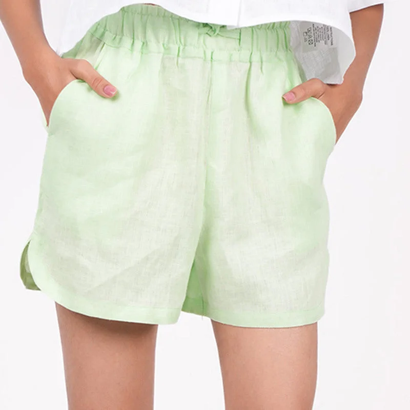 Linen Shorts for Women | Kiwi Green | Drawstring Waist