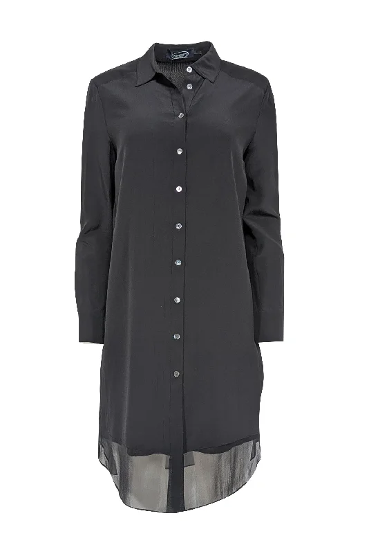 Magaschoni - Black Silk Shirtdress w/ Semi-Sheer Hem Sz 6