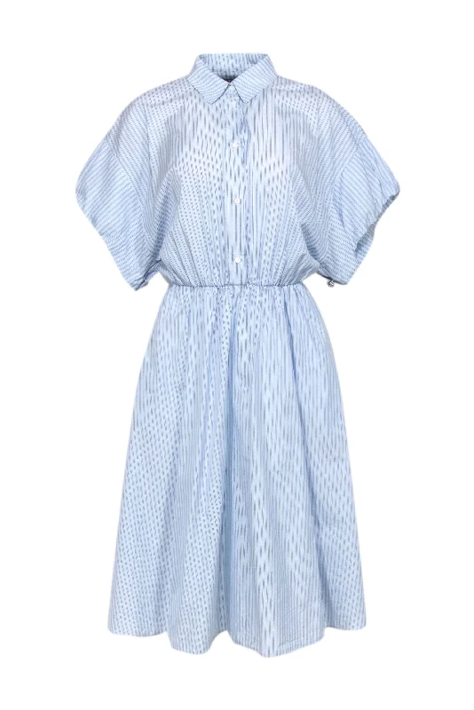 Maje - Light Blue Striped Short Sleeve Shirt Dress Sz 6