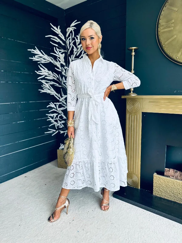 Michelle Broidery Cotton Shirt Dress White