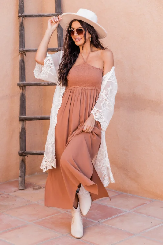 Not A Care In The World Mocha Halter Maxi Dress FINAL SALE