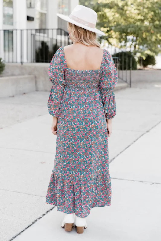 Oh So Thankful Teal Floral Maxi Dress FINAL SALE