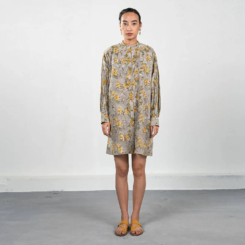 Organic Cotton Handblock Printed Shirt Dress | Grey