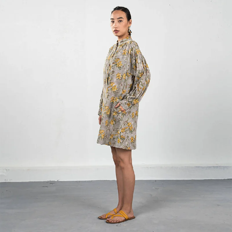 Organic Cotton Handblock Printed Shirt Dress | Grey