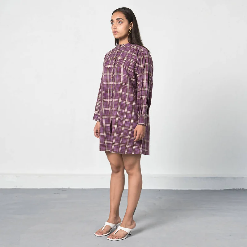 Organic Cotton Checked Shirt Dress | Purple