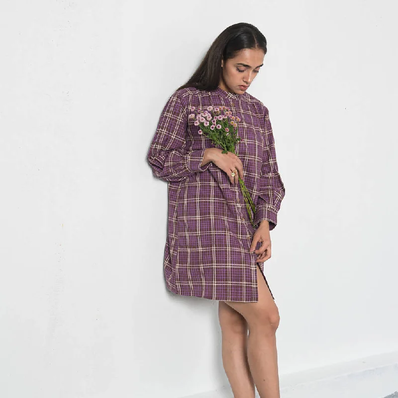 Organic Cotton Checked Shirt Dress | Purple