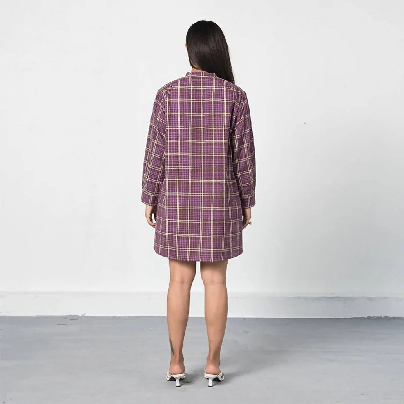 Organic Cotton Checked Shirt Dress | Purple