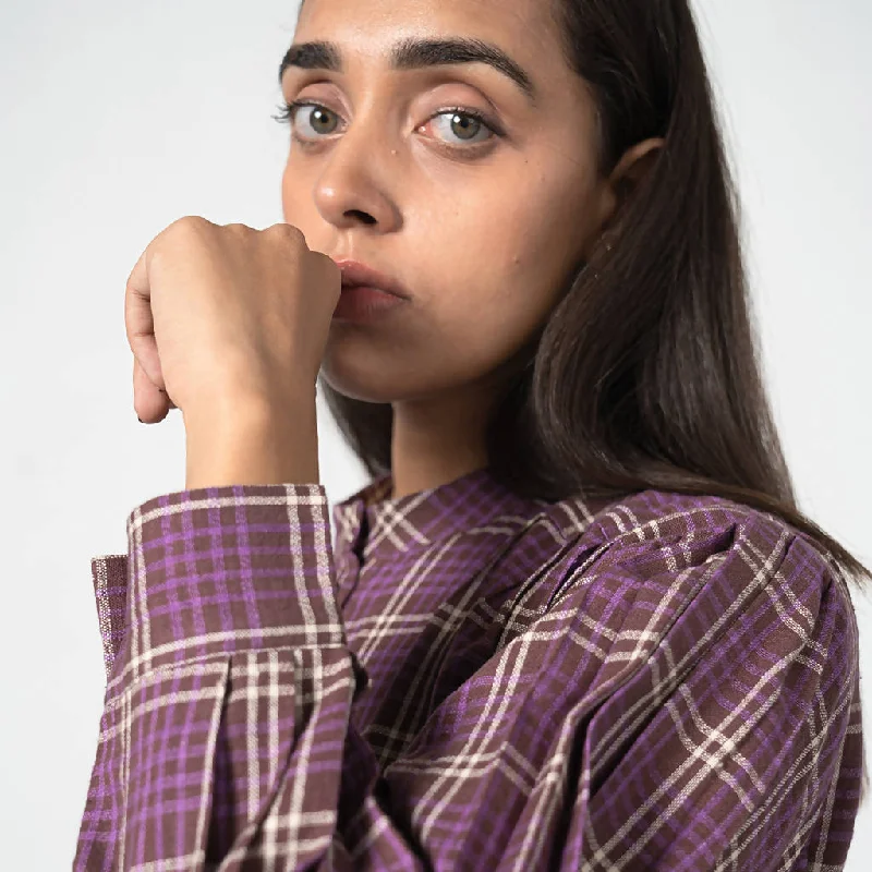 Organic Cotton Checked Shirt Dress | Purple