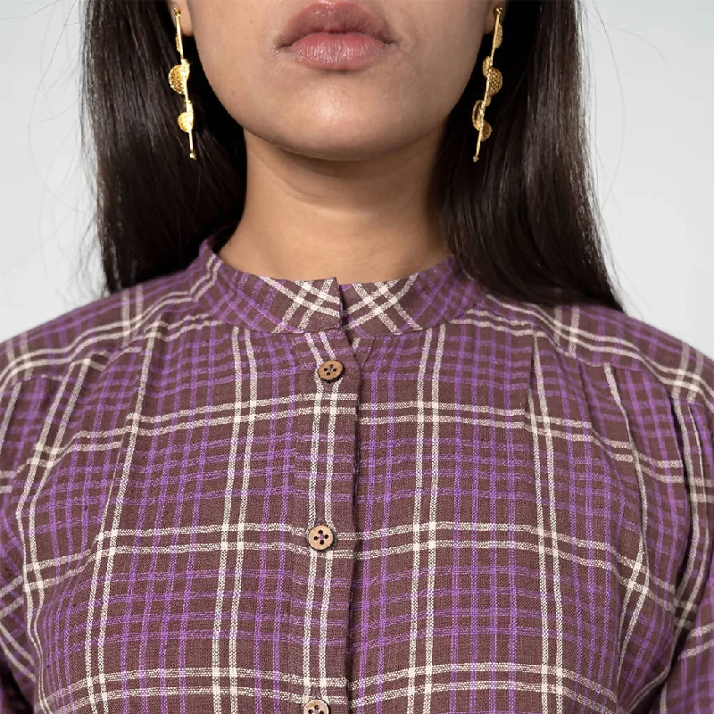 Organic Cotton Checked Shirt Dress | Purple