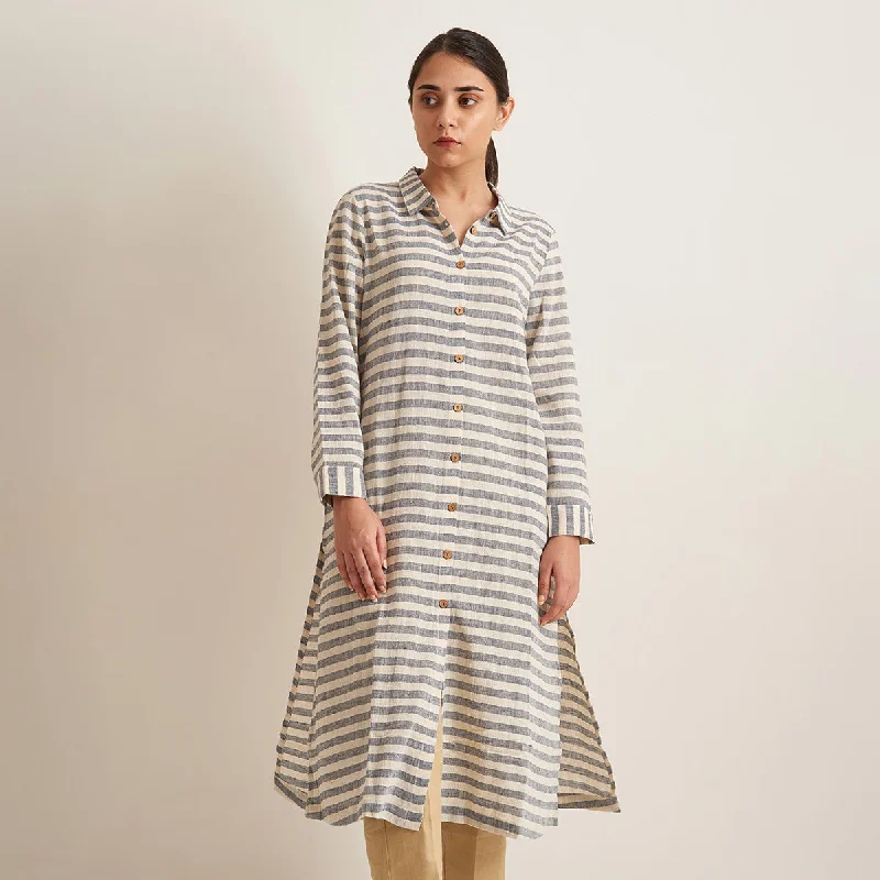 Kala Cotton Shirt Dress for Women | Striped | Beige & Grey