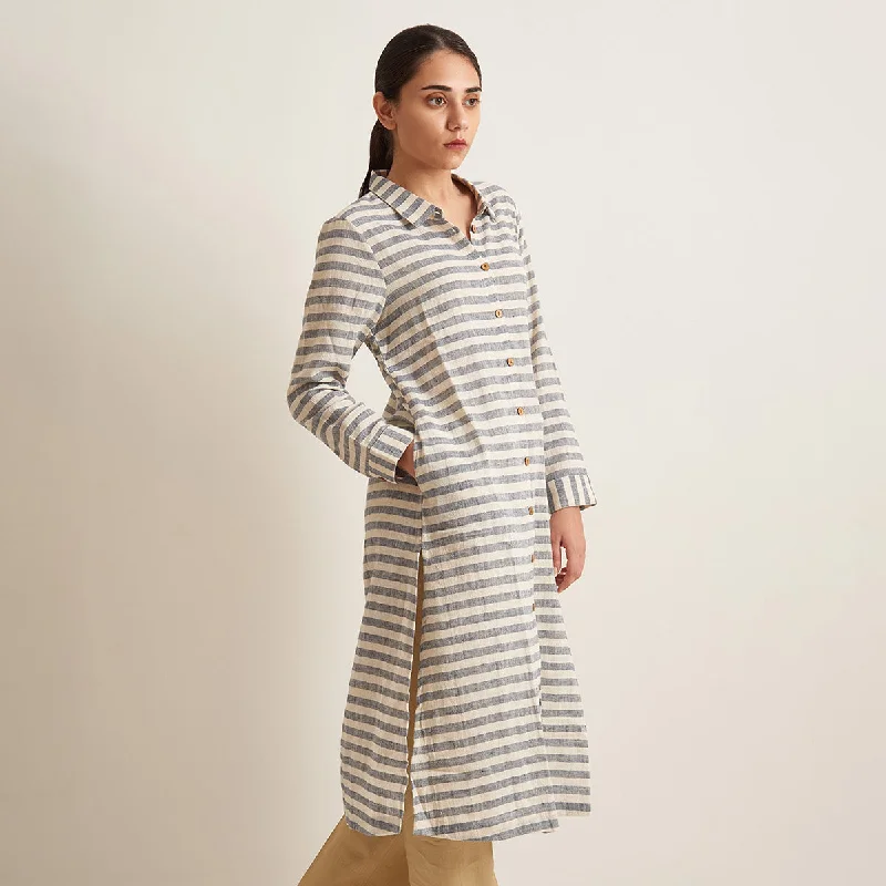 Kala Cotton Shirt Dress for Women | Striped | Beige & Grey