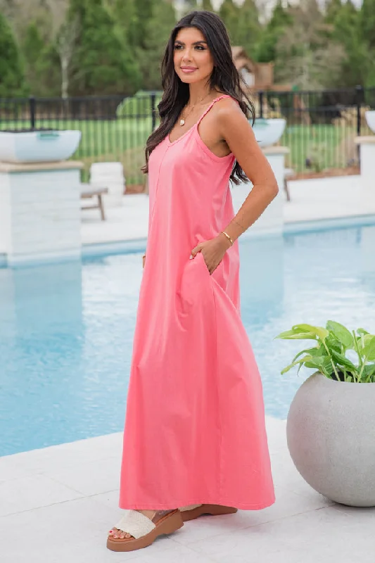 Perfect Balance Coral Solid Knit Maxi Dress