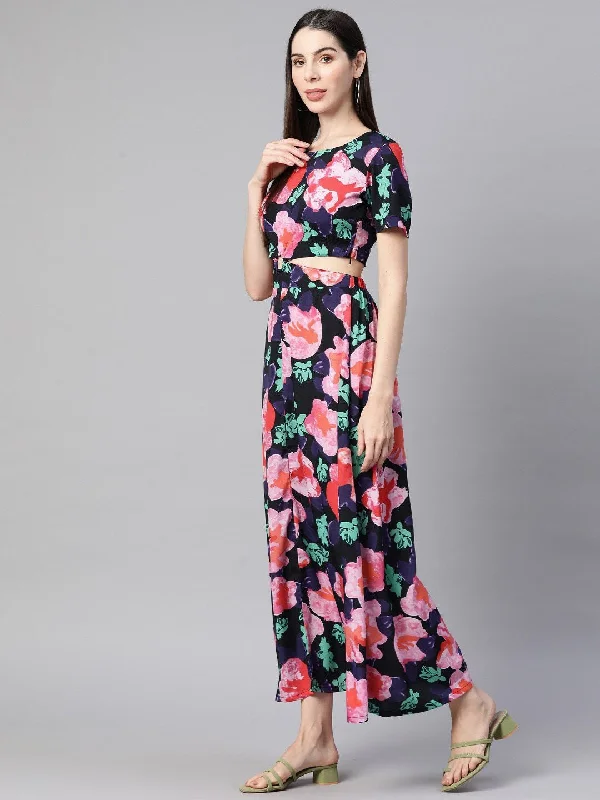 plusS Black Floral Cut-Outs Maxi Dress