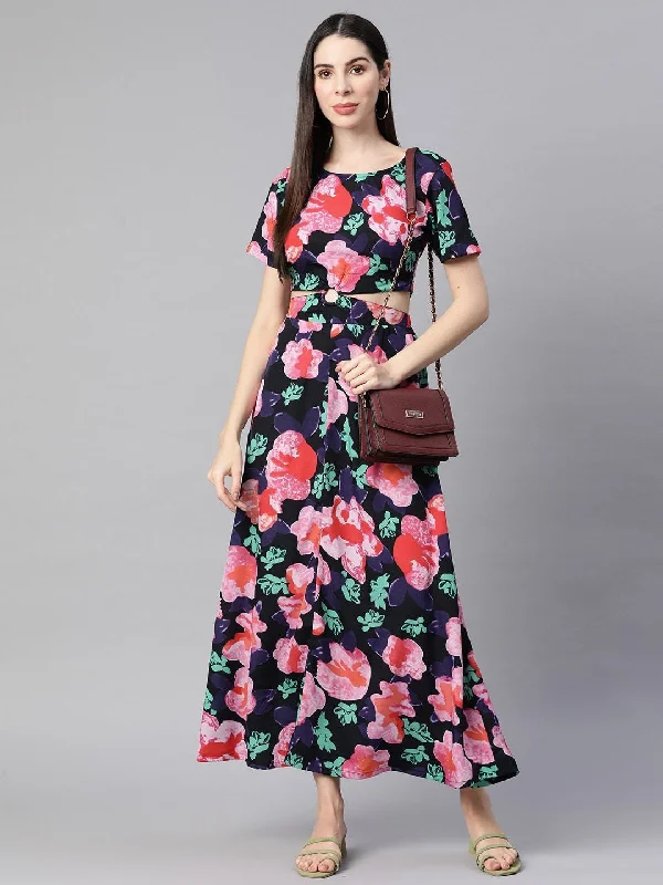 plusS Black Floral Cut-Outs Maxi Dress