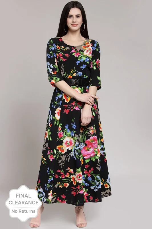 plusS Black Floral Printed Maxi Dress