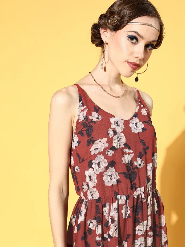 plusS Rust Floral Georgette Maxi Dress