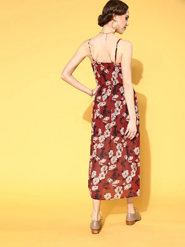 plusS Rust Floral Georgette Maxi Dress