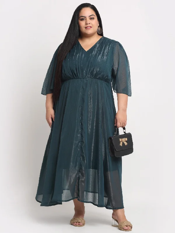 plusS Women Plus Size Green Solid Maxi Dress