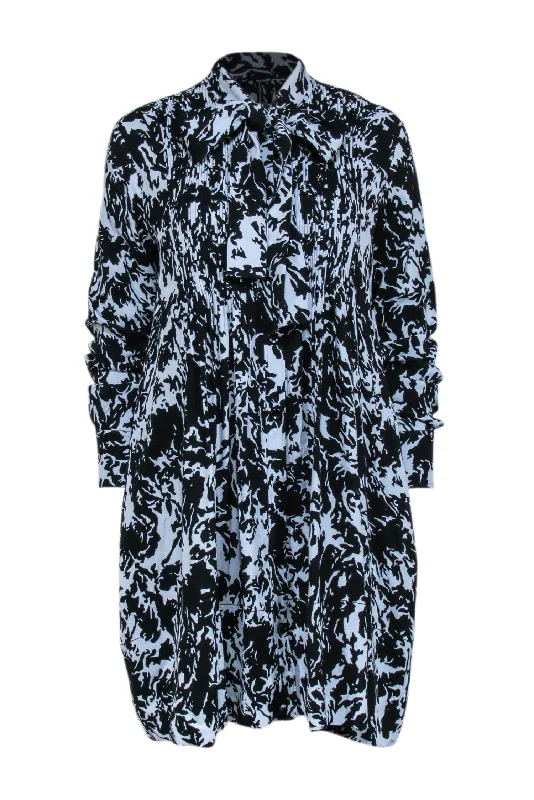 Proenza Schouler - Light Blue & Black Abstract Print Shirt Dress w/ Neck Tie Sz 6